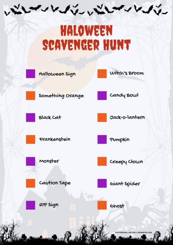 halloween scavenger hunt printable
