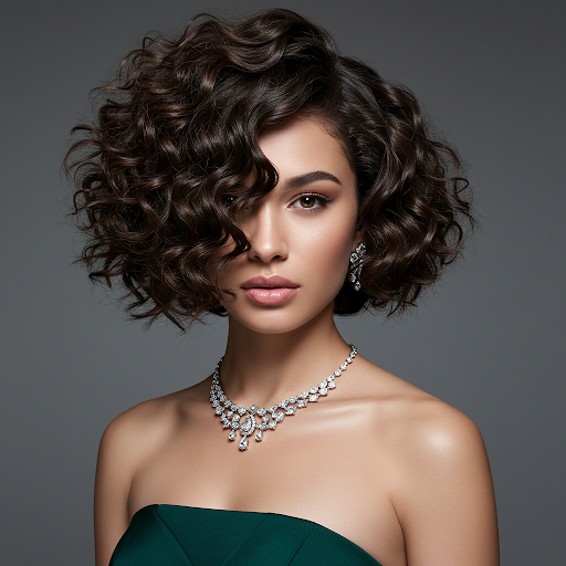 Sophisticated Side-Swept Curly Bob