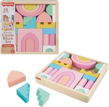 Fisher-Price Wooden Pink Castle Building Block Set