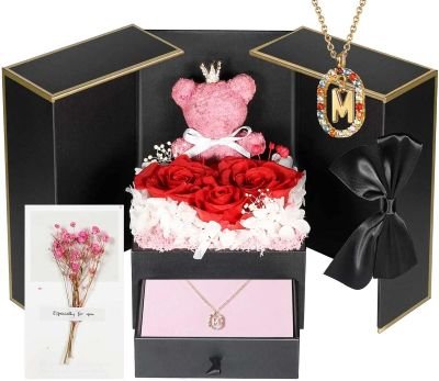 Preserved Real Rose with Initial Necklace